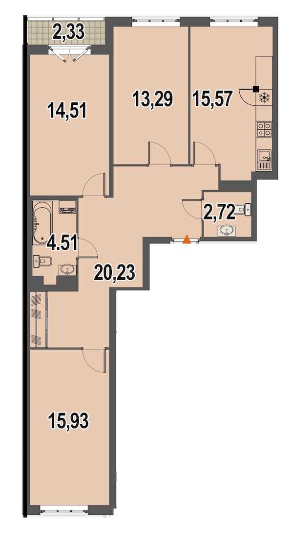 Трехкомнатная квартира в Инвестторг: площадь 88 м2 , этаж: 3 – купить в Санкт-Петербурге